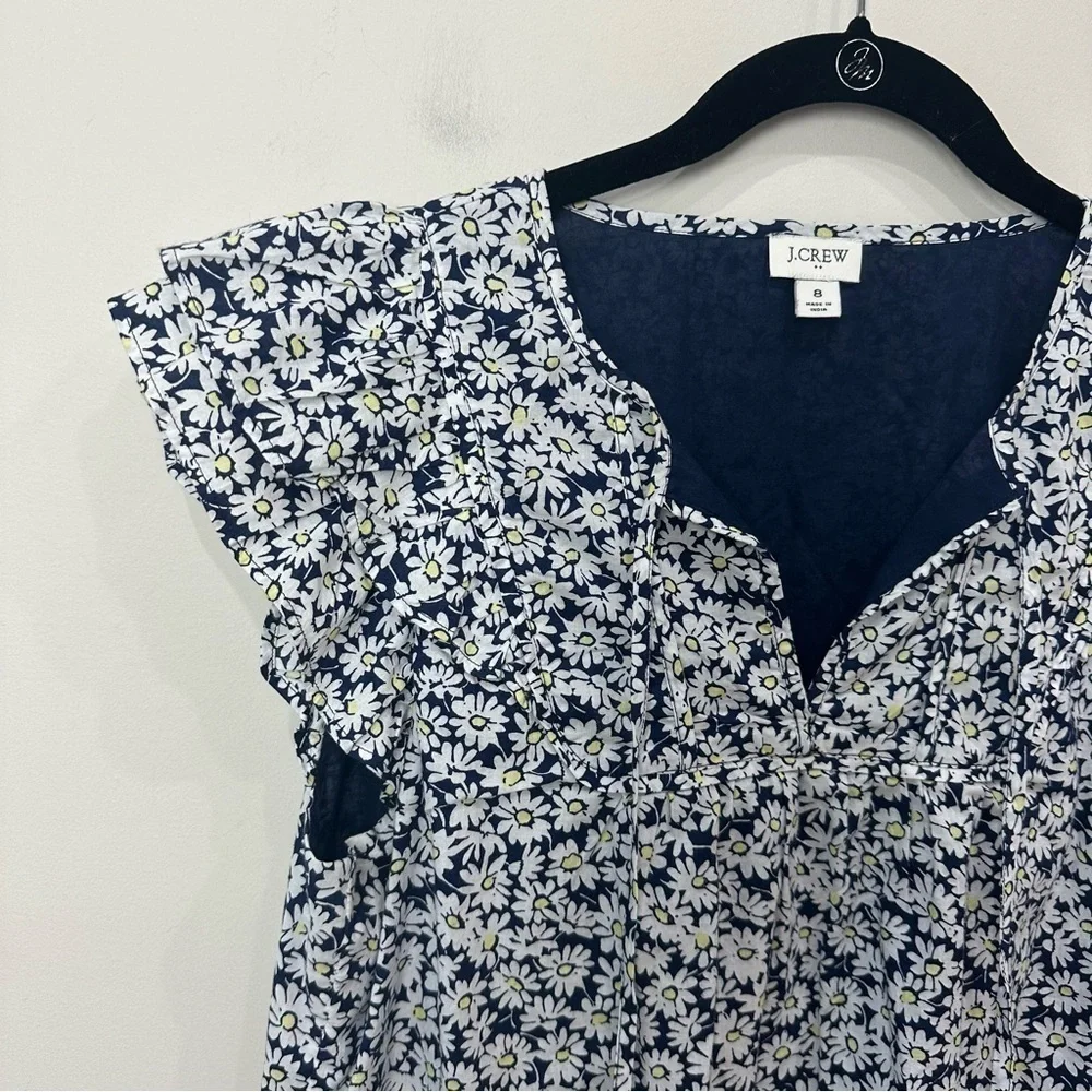 Jcrew Printed Flutter Sleeve Mini Dress Blue White Yellow Daisy Floral - Picture 4 of 9